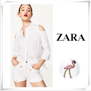Zara Flamingo White Destroyed Shorts Sz 6